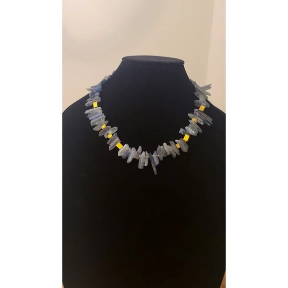 NAKAMOL Anthropology Blue Purple Raw Crystal and Gold Bead Necklace 18"-20.5" - Picture 3 of 9